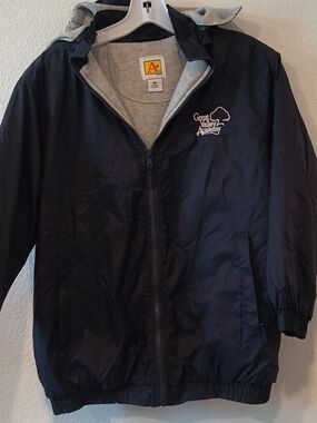 Kids Navy Hooded Rain Jacket with Gray Lining -